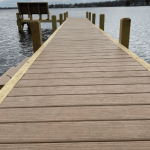 Upclose composite dock with a bench