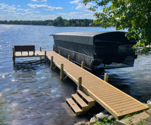 L shaped dock with boat lift and composite decking