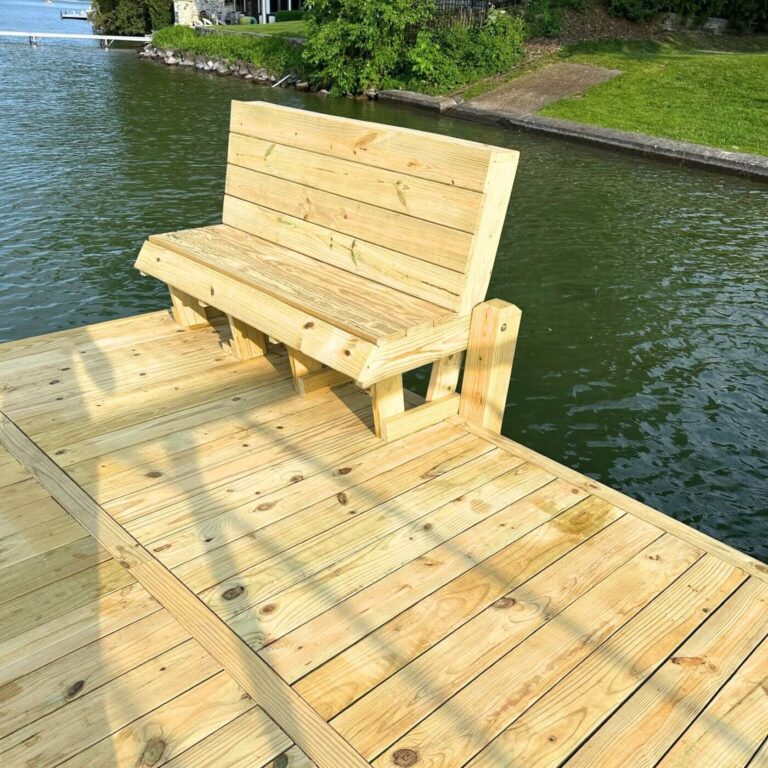 Wood Bench on Lake