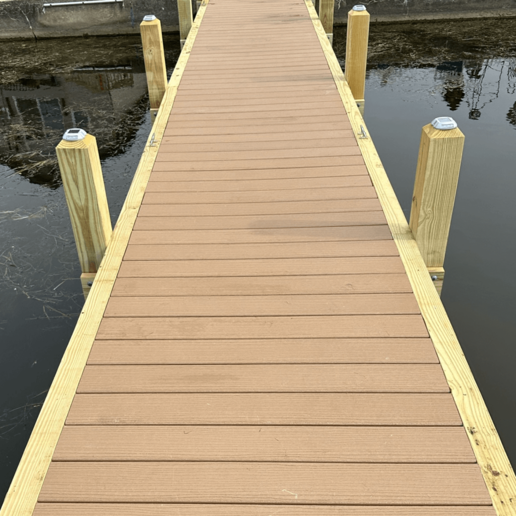 Solar-Powered Lights on Pier with Composite Decking