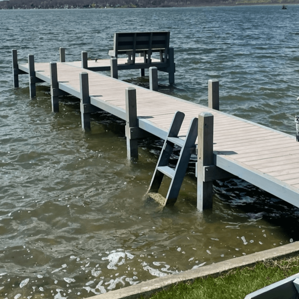 Ladder into the lake for easy swimming access