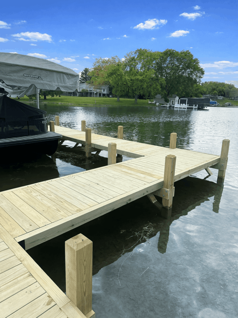 Custom wood dock Okauchee Lake Wisconsin Rock Docks