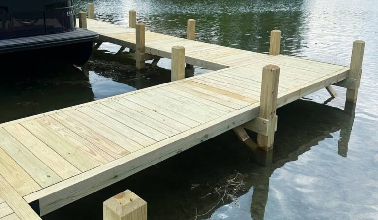 Wood Dock built on Okauchee Lake