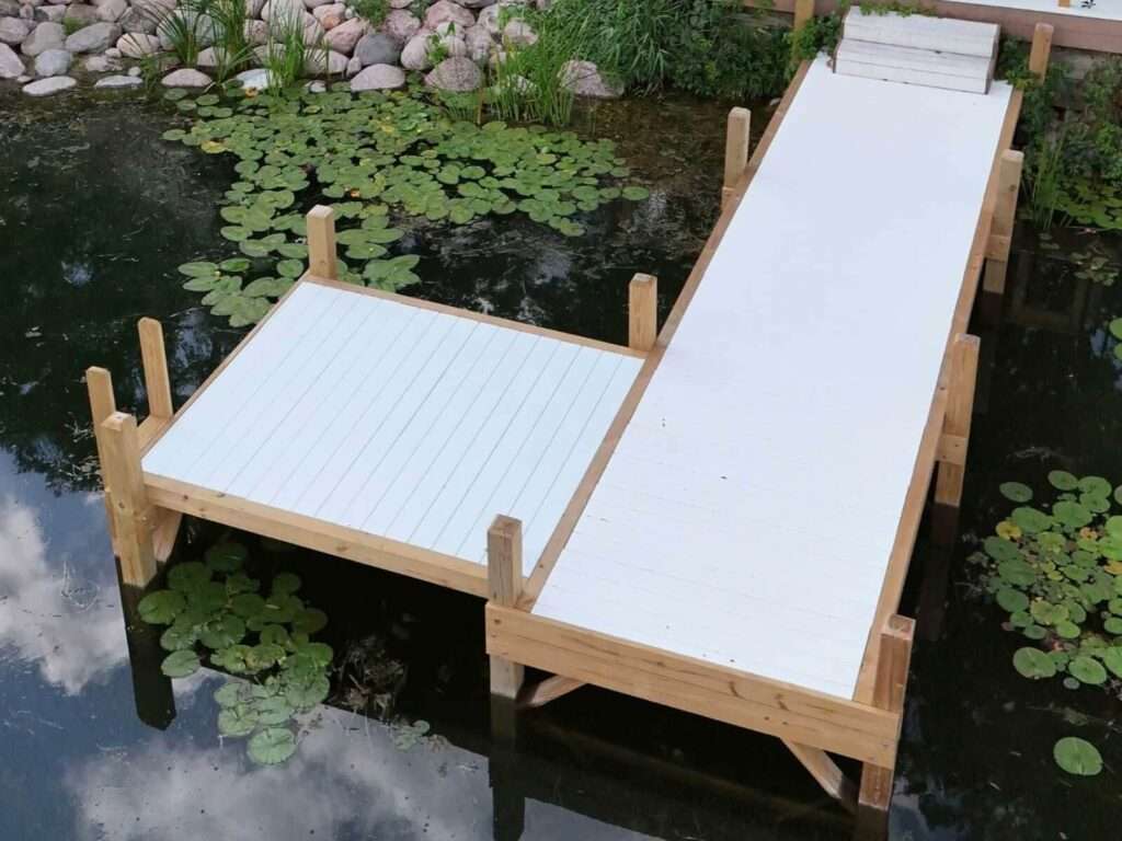 Custom wood pier with large sun deck